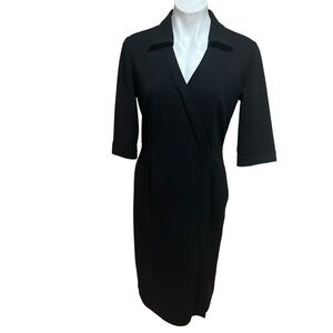 Tahari ASL Black Sheath Dress with Notched Collar